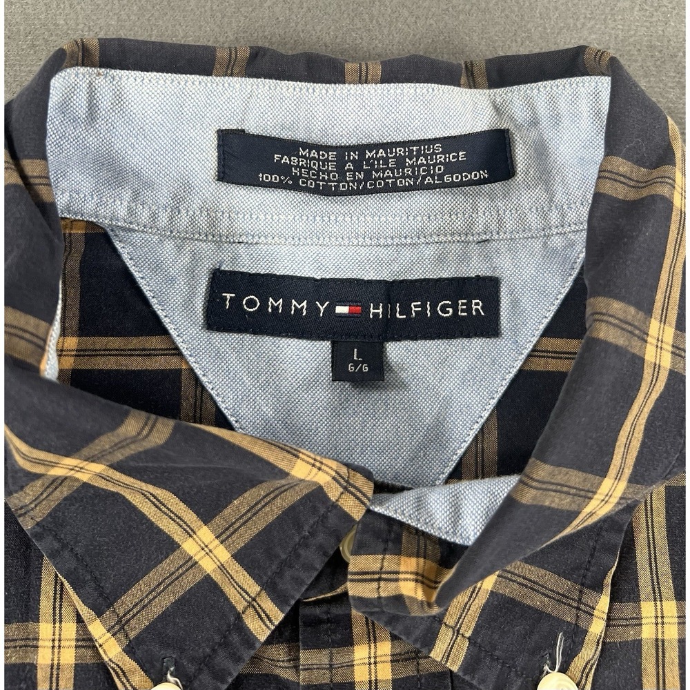 Vintage Tommy Hilfiger Button Down Shirt Sz Large Plaid Checkered Preppy 90s - Picture 4 of 11